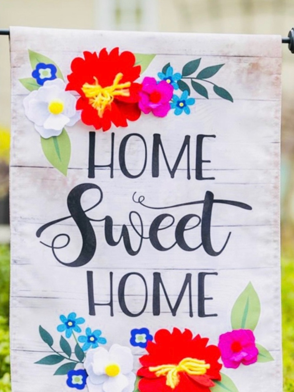 Evergreen Garden Linen flag, Floral Home Sweet Home